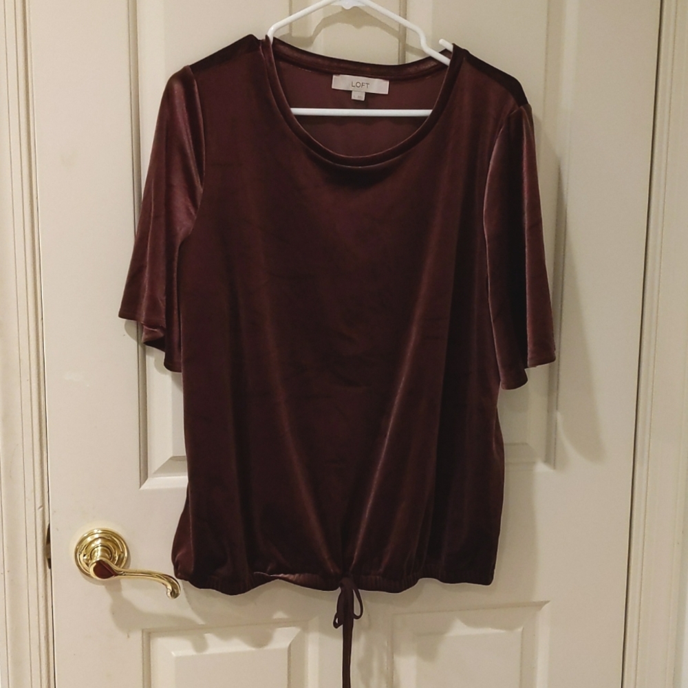 Loft velvet tie waist gather top, size L